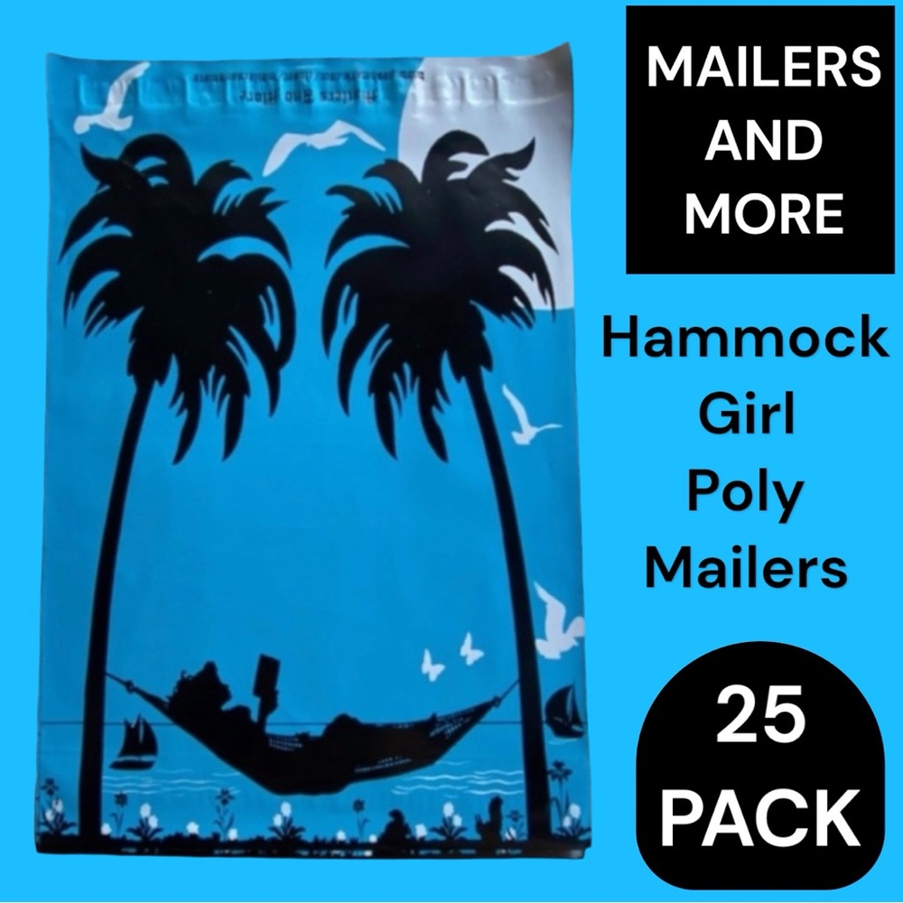 25 10X13 Poly Mailers Girl Hammock Palm Trees, Shipping Envelopes PRICE IS FIRM - Picture 5 of 11